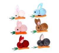 POPETPOP 6pcs Mini Plush Bunny Hair Clips with Carrot Design, Small Easter Hair Accessories Set, Multi-color Soft Rabbit Barrettes for Holiday Styling