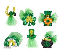 POPETPOP 6pcs St Patrick’s Day Shamrock Hair Clips Set Green Clover Party Hair Barrettes with Rainbow Leprechaun Hat Gold Coin Pot Horseshoe Designs for Festival Celebration
