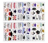 POPETPOP 6sheets Graduation Temporary Tattoos Easy Apply Remove Body Stickers with Caps Diplomas Stars Designs Fun Party Decoration for All Ages Celebration