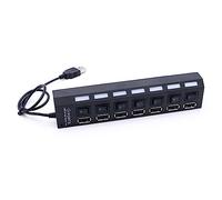 POPETPOP 7-port USB 2.0 Hub with Individual Power Switches for Laptop and Pc, Black USB Splitter Adapter for Data Transfer and Expansion in Office and Home Use