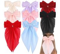 POPETPOP 8 Pcs Large Bow Hair Clips for Women and Teen Assorted Colors Set Including Red Polka Dot Orange Blue Ivory Pink Purple and Black Hair Accessories