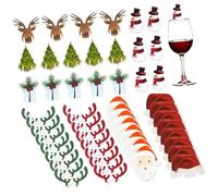POPETPOP 80pcs Christmas Wine Glass Charms Set - Decorative Cup Markers with Santa Hats, Reindeer Antlers, Snowmen Bells - Holiday Party Wine Tags for Glassware
