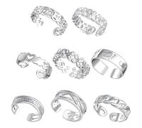 POPETPOP 8pcs Adjustable Silver-plated Toe Rings for Women Hollow Open Band Foot Rings Small Summer Beach Jewelry for Decorative Foot Accessories