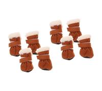 POPETPOP 8pcs Non-slip Pet Winter Boots for Cats Dogs Flannelette Foot Protectors Sole Warm Breathable Foot Covers for Snow and Ice Brown