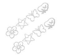 POPETPOP 8pcs Silver Rhinestone Clothes Patches with Heart and Star Embroidered Appliques, Easy Iron-on Butterfly and Flower DIY Design for Holiday and Party Clothing Upgrades