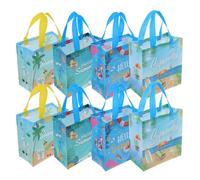 POPETPOP 8pcs Tropical Hawaiian Tote Bags Set with Handles, Foldable Non-woven Summer Beach Party Grocery Shopping Bags 23x22x11cm for Birthday and Favor Packaging