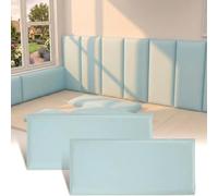 POPETPOP 8Pcs Upholstered Wall Panels: 50 x 20cm Anti-Collision 3D Wall Padding Thickened - Shockproof Headboard Stickers Self-Adhesive for Kids Baby Nursery for Playroom Dojo Bedroom, Blue