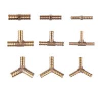 POPETPOP 9 Pcs Copper Hose Barb Fitting Natural Gas Joint, Golden Copper Fitting, Low Magnetic Permeability, Rust Resistant, Compatible with Makes of Hoses for Vacuum and Fluid Systems Test