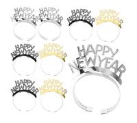 POPETPOP 9 Pcs Happy New Year Headbands: Fun Hair Hoops, Party Accessories for New Year’s Eve, Festive Party Supplies, Assorted Colors (gold, Silver, Black)