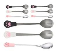 POPETPOP 9pcs Cat Snack Spoons with Stainless Steel and Silicone Paw Design, 5.9 Inch Portable Cat Meal Spoon for Wet Food, for Daily Use and Outdoor Feeding with Precise Portion Control