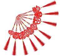 POPETPOP 9pcs Chinese Style Decorative Tassels Hanging Ornaments for Indoor and Malls Use, Red Synthesis Material, for Spring Festival and Chinese New Year Home Decoration Assorted style