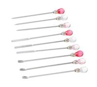 POPETPOP 9pcs Nail Art Stirring Rods Set with Glitter Dotting Spoon for UV Gel Mixing Acrylic Resin Jewelry Making Nail Technician Tools Random Style