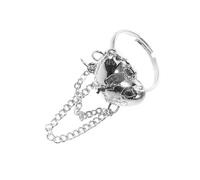 POPETPOP Adjustable 1 Broken Heart Chain Design Copper Open Ring Silver Novel Chic Statement Piece Costume Accessory for Gatherings