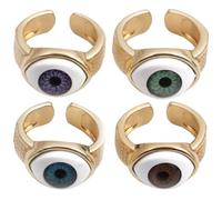 POPETPOP Adjustable Evil Eye Rings Set of 4 Copper Gold Plated Open Band Finger Rings for Viking Style Casual and Punk Jewelry Men Women
