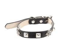 POPETPOP Adjustable Halloween Kitten Collar with Skull Pattern Design, Black Pu Punk Style Cat Neck Collar for Dressing up Pets, Easy to Put and Take off Dog Neck Decor