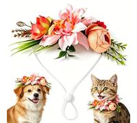 POPETPOP Adjustable Pet Flower Crown - Artificial Floral Garland for Cats and Dogs, Perfect for Weddings, Beach Parties, and Festive Events