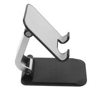 POPETPOP Aluminum Alloy Foldable Phone Stand for Desk, Adjustable Cellphone Base with Weighted Cool Black Design, Suitable for Live Streaming and Tablet Holder