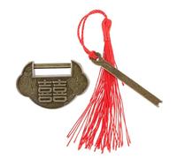 POPETPOP Antique Mini Brass Padlock with Double Happiness Key, Vintage Chinese Style Small Cabinet Padlock for Jewelry Box and Wooden Drawer Decorative Latch