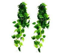 POPETPOP Artificial Reptile Plants Sturdy Faux Ferns No Pruning Required 2pcs with Green Fabric and Plastic Leaves for Snake and Lizard Terrarium Decor for Reptile Tank Accessories
