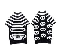 POPETPOP Autumn Winter Dog Sweater Skull Stripe Pet Jumper Cozy Warm Pet Clothing for Halloween