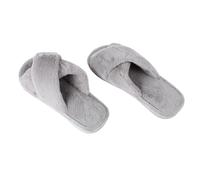 POPETPOP Autumn Winter Plush Open Toe Slippers for Women Soft Cross Band Warm Indoor Comfortable Footwear Breathable Cozy House Shoes for Home Use and