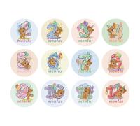 POPETPOP Baby Milestone Stickers Paper Monthly Stickers 12pcs with Cartoon Animals for Capturing Baby's Monthly Milestone or Baby Reusable and Non-sticky Glue for Infant Boys and Girls