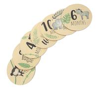 POPETPOP Baby Monthly Cards Growth Markers 7pcs with Double-Sided Printing Wooden Round Discs for Baby's Room Decoration and Photo Prop for Newborns and Growing Babies
