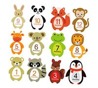 POPETPOP Baby Monthly Stickers Paper Material 12 Sheets with Adorable Animal Design Milestone Decals Easy to Wipe and Won't Hurt Clothing for Newborn Infant for Milestone Photo Album