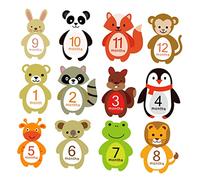 POPETPOP Baby Monthly Stickers Self-adhesive Milestone Decals 12 Sheets with Adorable Animal Designs Easy to Wipe Paper Stickers that Won't Hurt Clothing for Newborns and Infants