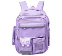 POPETPOP Backpack with Multiple Compartments for School Commutes | Oxford Cloth and Nylon Build, Cushioned Shoulder Straps, Purple Japanese Style, for Notebooks and Stationery