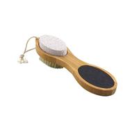 POPETPOP Bamboo Foot Scrubber Stimulates and Removes Dead Skin 4 in 1 with Pumice Stone and Abrasive File for Foot Exfoliation and Relaxation at Home the Shower