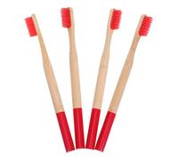 POPETPOP Bamboo Toothbrushes in Red 4pcs with Soft Bristles for Adults Biodegradable and Eco-Friendly Manual Toothbrushes for Effective Teeth Cleaning at Home Or Travel