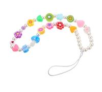 POPETPOP Beaded Phone Charm Wrist Strap Colorful Patchwork Heart Fruit Flower Design Mobile Phone Decor Anti-Lost Key Lanyard Suitable for Everyday Use