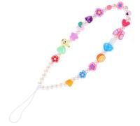 POPETPOP Beaded Phone Lanyard with Colorful Heart, Fruit Flower Charms, Short Mobile Phone Strap Anti-lost Wrist Chain for Women, Random Color Mix