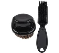 POPETPOP Beard Styling Tool Set with Neck Barber Brush and Ring Facial Hair Brush, Black Boar Bristle and Nylon Bristle Men’s Hair Grooming Kit for Beard Taming and Shaping