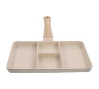 POPETPOP Beige Nonstick Multi-Function Frying Pan Made of Aluminum Alloy and Wood with Multiple Grooves, for Cooking Eggs and Steaks in The Kitchen