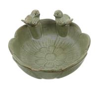 POPETPOP Bird Bath Dish with Ornament Leaf Shaped Ceramic for Garden