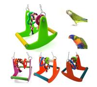 POPETPOP Bird Toy Swing Plastic Chewing Ladder for Parrot Budgie Cockatiel Cage Hanging Toy with Seesaw Rocking Chair Multi-Colour 4.0X5.7X4.7 Inch Random Color