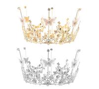 POPETPOP Birthday Cake Crown Decorations 2 Pcs Gold and Silver Butterfly Crowns Cake Toppers for S Party Accessories