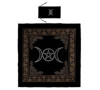 POPETPOP Black Fabric Tarot Mat and Divination Tablecloth Set with Washable Decorative Tarot Storage Bag, for Altar and Divination Use,
