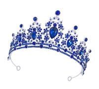 POPETPOP Blue Rhinestone Wedding Tiara for Bride Lightweight Portable Zinc Alloy Headband with Leaf-shaped Flower Rhinestones for Halloween and Thanksgiving