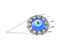 POPETPOP Blue Turkish Evil Eye Car Pendant Silver Metal Charm with Hamsa Hand Protection Symbol for Luck and Negative Energy Safeguard Durable Vintage Style Accessory for All Car Models