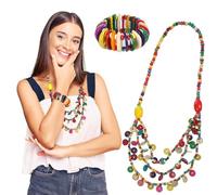 POPETPOP Boho Coconut Shell Necklace and Beaded Bracelets Set for Women, Summer Bohemian Jewelry, Layered Multi-strand Bead Necklaces and Bracelets for Festivals and Casual Wear