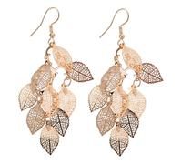 POPETPOP Boho Leaf Drop Earrings for Women Lightweight Metal Statement Chandelier Earrings in Vintage Golden Colour for Dates and Holidays