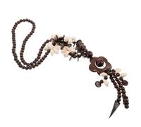 POPETPOP Boho Long Coconut Shell Necklace with Wood Beads Flower Pendant Ethnic Charm Necklace for Women Beachwear and Casual Fashion