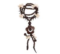 POPETPOP Boho Wood Bead Necklace with Coconut Shell Flower Pendant - Long Ethnic Beaded Chain for Women Beachwear and Casual Outfits