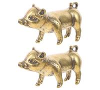 POPETPOP Brass Pig Charm with Hand-painted Lines and Manual Grinding Processing 2pcs Chinese Feng Shui Keychain Pendant Retro Stylish Ornament for Lucky Decoration