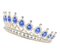 POPETPOP Bridal Crystal Tiara Crown with Water Drop Design Blue and Gold High-end Headwear for Wedding, Birthday, and Performance Hair Accessory