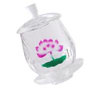 POPETPOP Buddhist Lotus-Design Offering Glass Water Cup Crystal Temple Container Cup for Altar Worship with Gold Lotus Pattern, Suitable for Buddhist Rituals and Home Use