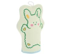 POPETPOP Cartoon Rabbit Washcloth Mitt Exfoliating Bath Glove with Embroidered Green Bunny Patch Gentle Scrubbing Glove for Bathing and Dead Skin Removal